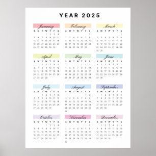 Poster för regnbågsminimalistkalender för 2025