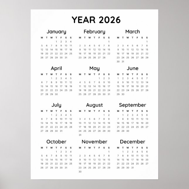 Poster för regnbågsminimalistkalender för 2026 (Framsidan)