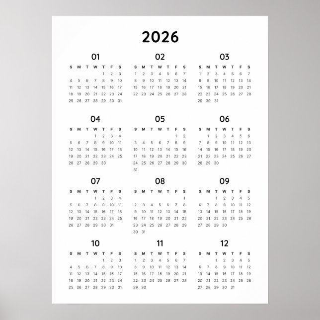 Poster för regnbågsminimalistkalender för 2026 (Framsidan)