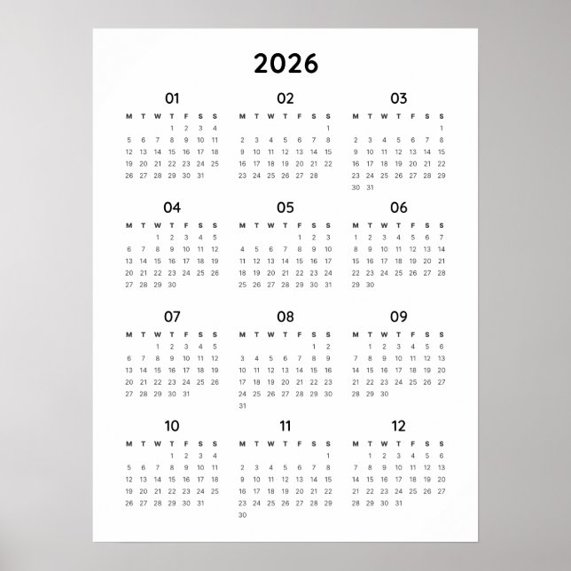 Poster för regnbågsminimalistkalender för 2026 (Framsidan)