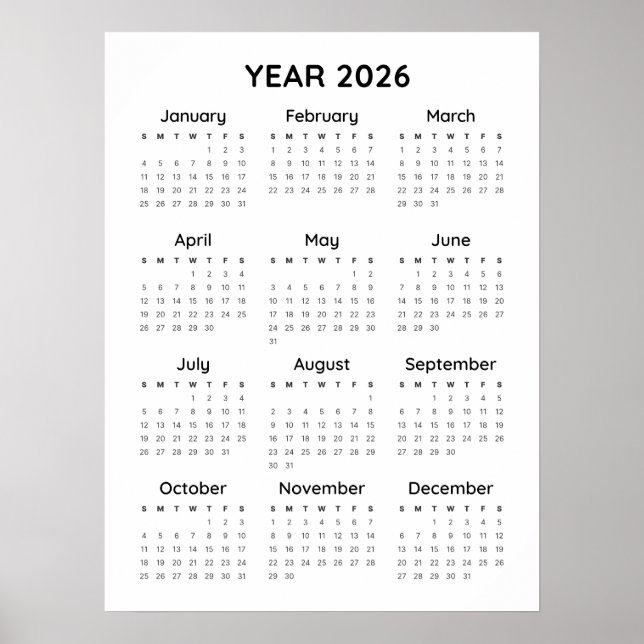 Poster för regnbågsminimalistkalender för 2026 (Framsidan)