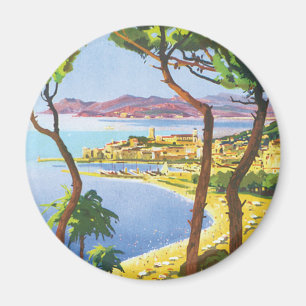 Poster från vintage resor, persikor i Cannes, Fran Magnet