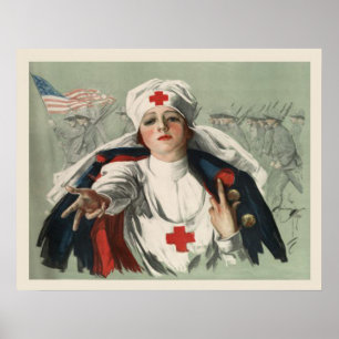 Poster från WWII med American Red Kor Print