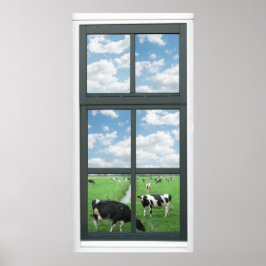 Poster Frisian Holstein Cows Farm Faux Window View