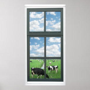 Poster Frisian Holstein Cows Farm Faux Window View