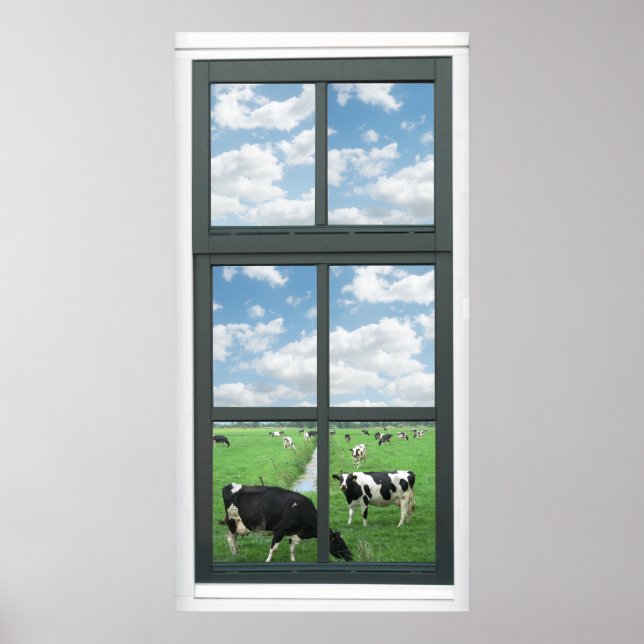 Poster Frisian Holstein Cows Farm Faux Window View (Framsidan)