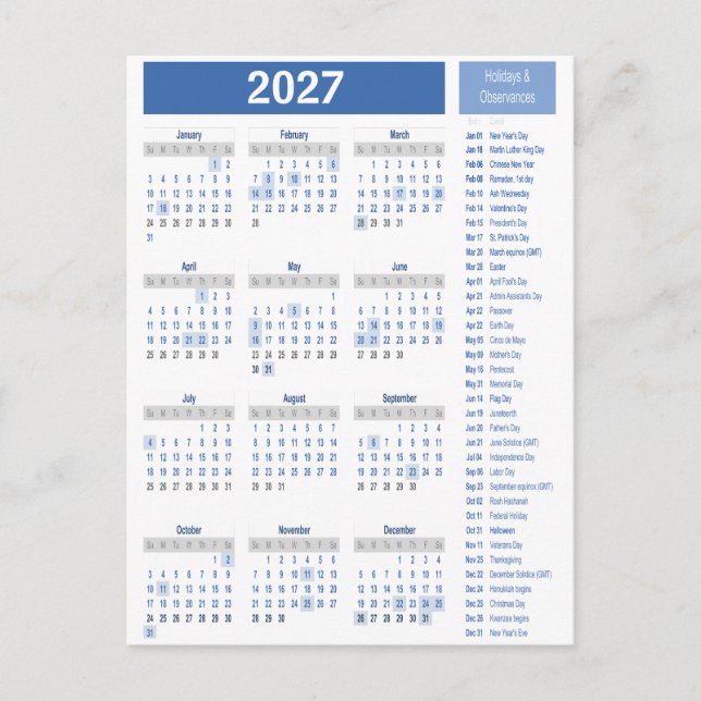 Poster fullt kalender - ren och minimal layout vykort (Framsida)