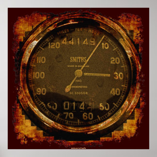 Poster Grunge Old-stil Speedometer Auto Art