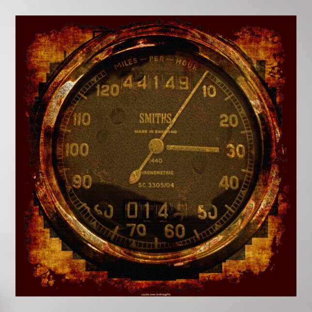 Poster Grunge Old-stil Speedometer Auto Art (Framsidan)