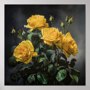 Poster gul ros Art-utskrift