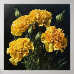 Poster gult Carnations Flower Art Print