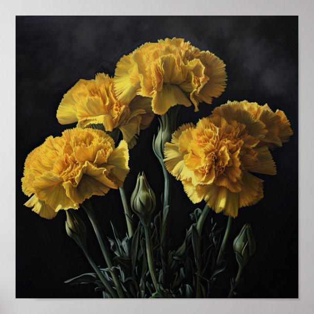 Poster gult Carnations Flower Art Print (Framsidan)