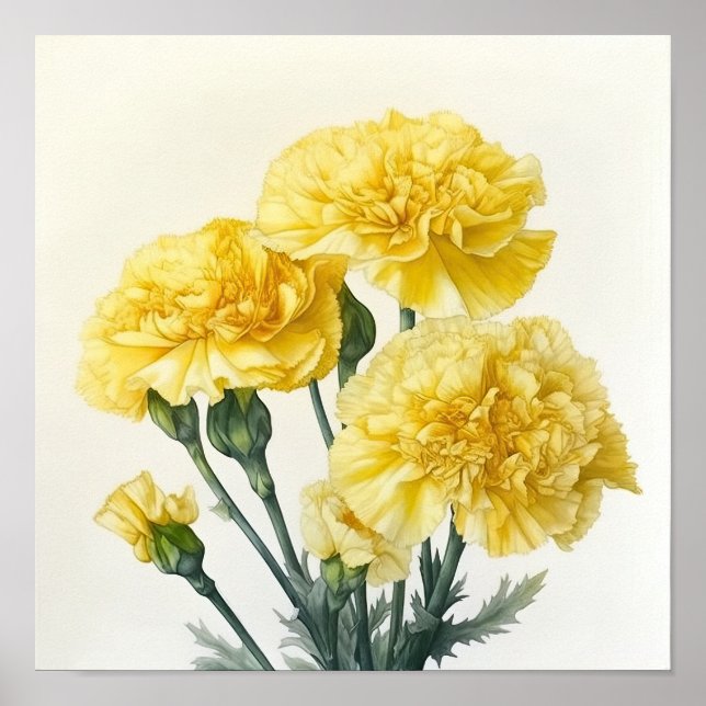 Poster gult Carnations Flower Art Print (Framsidan)