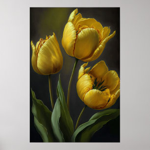 Poster gult Tulips Flower Art-utskrift