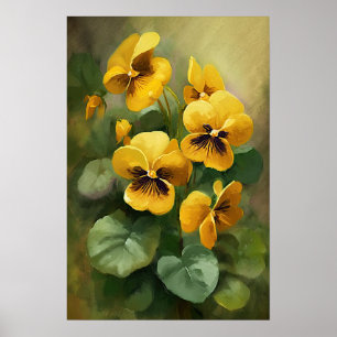 Poster gult Violas Flower Art-utskrift