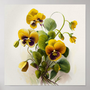 Poster gult Violas Flower Art-utskrift