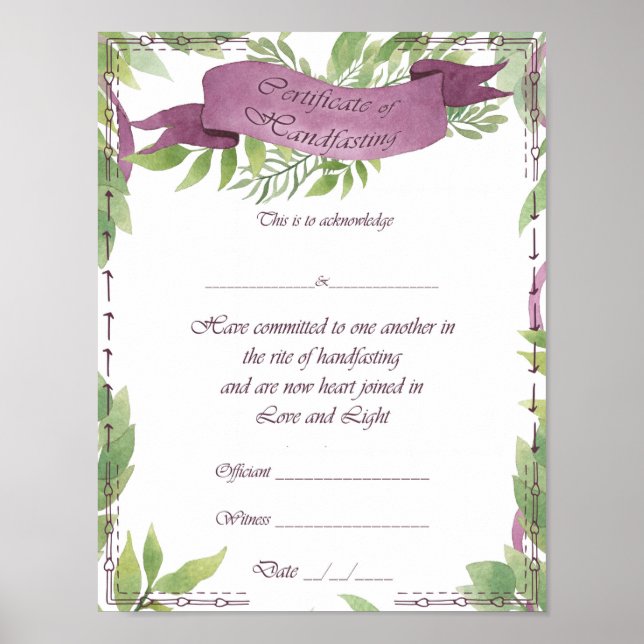 Poster handfast certifikat - Grönt Witch (Framsidan)