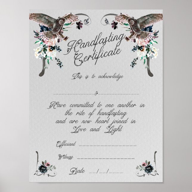 Poster handfast certifikat - vid en dröm (Framsidan)