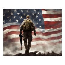 Poster Hero Militär soldat med USA Flagga Bakgrund