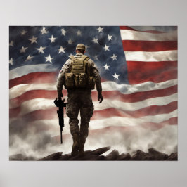 Poster Hero Militär soldat med USA Flagga Bakgrund