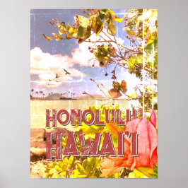 Poster - Honolulu Hawaii w/ Hibiscus