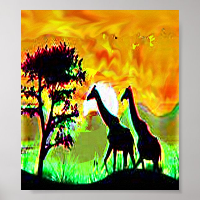 poster i djungeln av giraff par african safari (Framsidan)