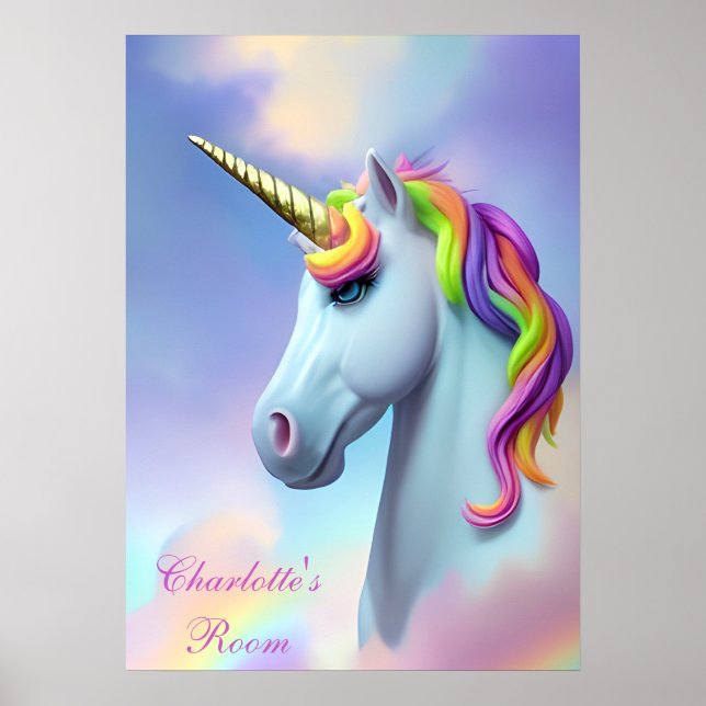 Poster i färgat Barn rum för Unicorn (Framsidan)