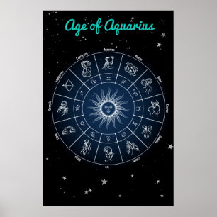 Poster i modern ålder för Aquarius Zodiac Wheel Qu