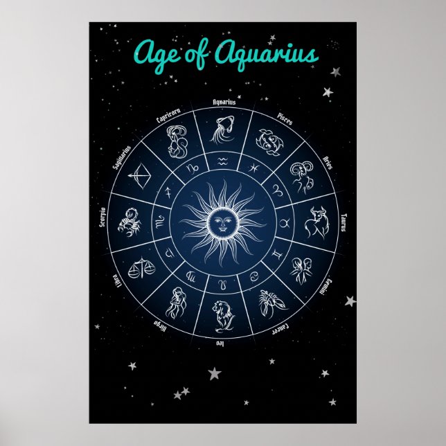 Poster i modern ålder för Aquarius Zodiac Wheel Qu (Framsidan)