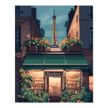 Poster i Paris Café Scene - Charming Flat Vector