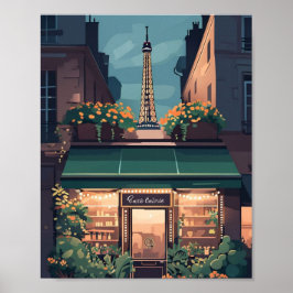 Poster i Paris Café Scene - Charming Flat Vector