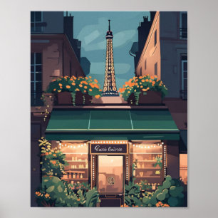 Poster i Paris Café Scene - Charming Flat Vector