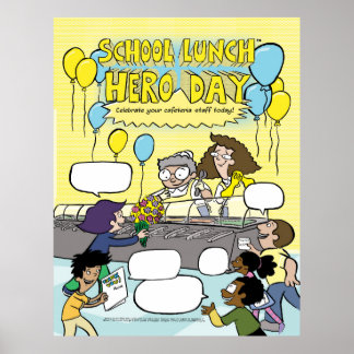Poster i "School Lunch Hero Day" - fyll i bubblorn