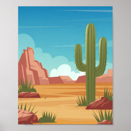 Poster i sydvästra Desert - Plat Vector Cactus