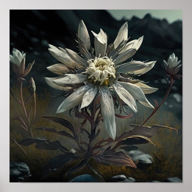 Poster i vit Edelweiss Flower Art Print (Framsidan)