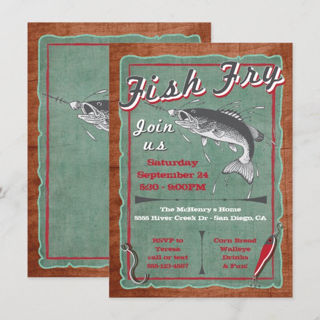 Poster inbjudan till Rustic Fish Fry Party (Fram/baksida)