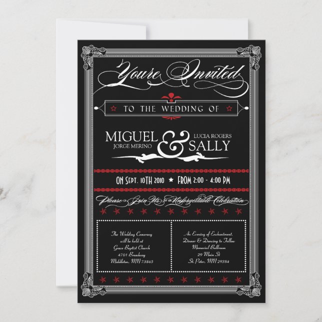 Poster inbjudan till Stil Red & Black DIY Wedding (Framsida)