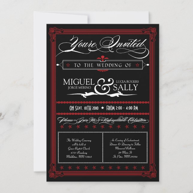 Poster inbjudan till Stil Red & Black DIY Wedding (Framsida)