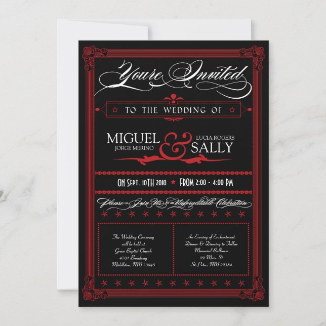 Poster inbjudan till Stil Red & Black DIY Wedding (Framsida)