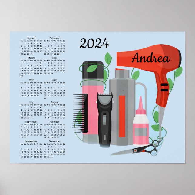 Poster kalender för Hair Stylist Design 2024 (Framsidan)
