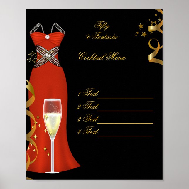 Poster Kanvastrycket Red Cocktail Menu (Framsidan)
