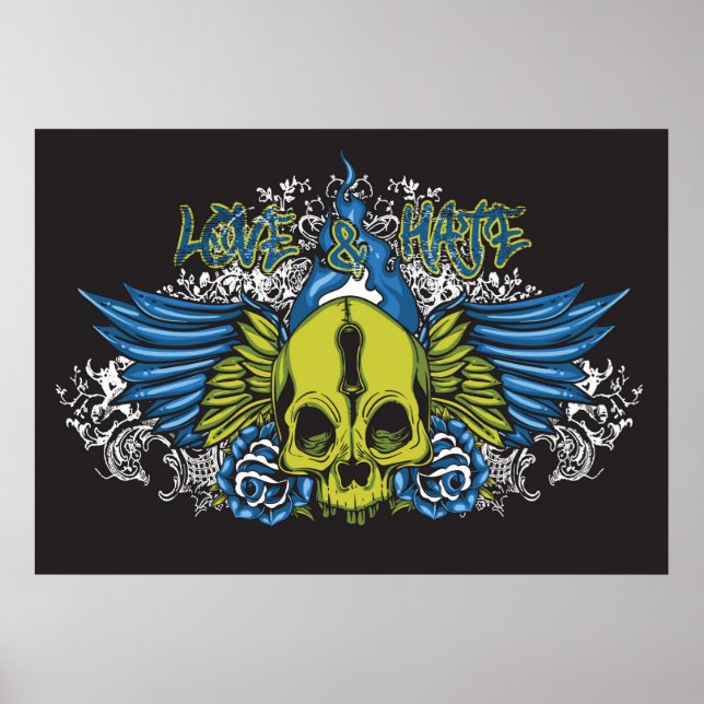 Poster kärlek och Hate Skull (Framsidan)