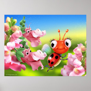 Poster konstsöta Ladybug och Snap Dragons