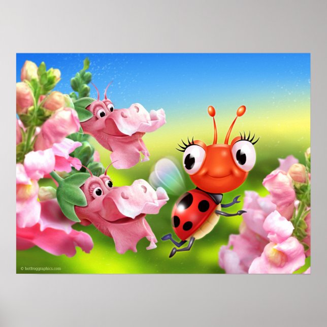 Poster konstsöta Ladybug och Snap Dragons (Framsidan)