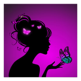 Poster La femme papillons violets Perfect Poster