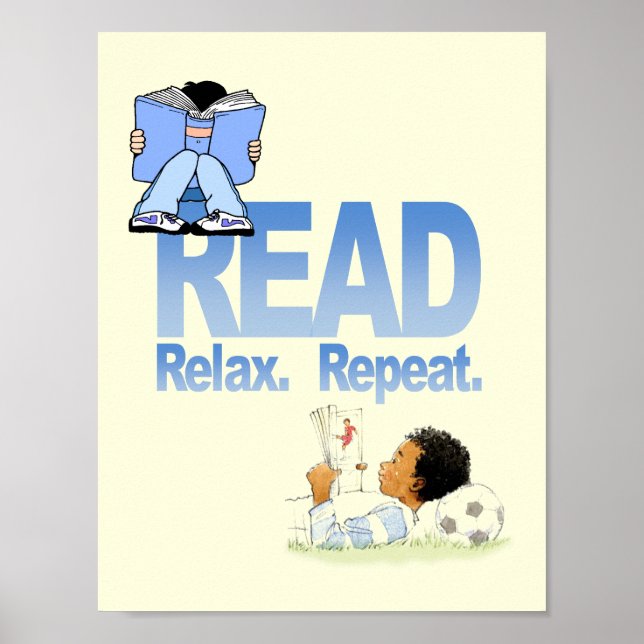 Poster läs, slappna av och upprepa litteratur (Framsidan)