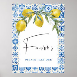 Poster Lemon Mediterranean Blue Tile Favors