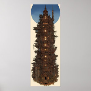 Póster Lienzo vintag art torn slott måne Poster