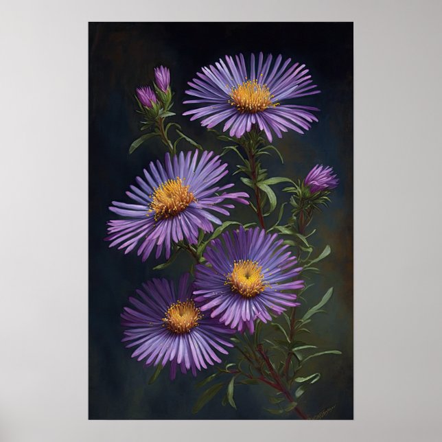 Poster lila Aster Flower Art-utskrift (Framsidan)