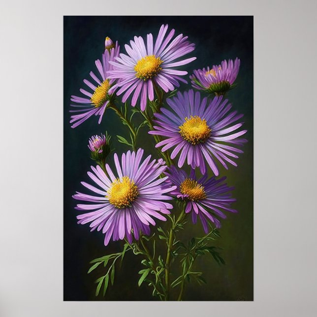 Poster lila Aster Flower Art-utskrift (Framsidan)